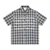 Camisa a Cuadros Holgada de Manga Corta para Hombre Verano Japonés Versátil Europea y Americana Retro Tendencia Marca Estampado de Letras Camisa a Cuadros