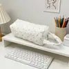 Necessaire matelassada com bolinhas rosa e azul estilo coreano, bolsa de higiene pessoal portátil para viagem de grande capacidade, bolsa simples de mão para armazenamento