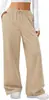 Calça Jogger Popular Transfronteiriça Amazon Aliexpress para Mulheres, Tamanho Americano, Cintura Elástica com Cordão, Cor Sólida, Tamanho Plus Size