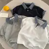 Polo Infantil 2026 Ojo Bizco Verano Nuevo Polo a Cuadros con Cuello para Niños y Niñas, Camiseta Versátil de Manga Corta para Bebés
