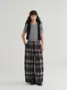 Pantalones de Cuadros de Pierna Ancha con Cinturón de Lazo y Pliegues Estilo Vintage Otoño COMOS CMS 2026 para Mujer, Pantalones Casuales Holgados 260072