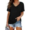 Camiseta feminina de manga curta com gola V, cor sólida, manga morcego, franzido lateral, 2025, europeia e americana, comércio exterior da Amazon, nova