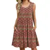 Amazon Europa y Estados Unidos comercio exterior transfronterizo primavera y verano 2025 nuevo vestido de chaleco estampado suelto con bolsillos para mujer en stock