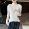 Suéter de lana 100% pura para otoño e invierno, cuello medio alto, para mujer, patrón trenzado vintage, corte ajustado, top de punto capa interior