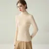 Suéter de cachemira para mujer 100% cachemira de cabra, pieza única sin costuras, suéter de cuello alto ajustado para mujer, color liso de otoño e invierno, camisa base de punto