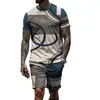 Traje de Verano Estampado Geométrico para Hombre Camiseta de Malla + Shorts Conjunto de Dos Piezas para Hombre Manga Corta Deportivo Ligero