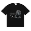 Camiseta de Manga Corta de Alta Calidad Rhude Diamante Color Sólido Estampado de Letras para Hombre y Mujer, Nueva de Verano 2024