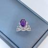 Primavera 2024 Nuevo anillo de amatista con incrustaciones de platino plateado S925 JR3865-3 7 * 9 mm boca abierta