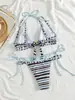 Bikini Sexy de Dos Piezas para Mujer 2026 Nuevo Transfronterizo Fresco Rayado con Cuello Halter de Atar Espalda Descubierta Push-Up