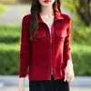 Cárdigan de lana de punto fino con cuello alto, doble cremallera, bolsillos falsos, para mujer, otoño e invierno, chaqueta de punto versátil de alta gama