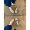 Zapatos Planos de Mujer con Punta Cuadrada Hueca Estilo Francés 2025 Nuevo Verano Versátiles Hebilla Cuadrada Negra Zapatos de Oficina