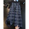 Calça masculina xadrez azul estilo americano de perna larga, nova calça casual vintage para outono e inverno com toque relaxado, calça reta solta e versátil