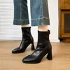 Botines de tacón alto para mujer, nueva colección otoño/invierno 2026, botines estilo Martin de punta cuadrada, negros, tacón grueso, elásticos, populares botas ajustadas