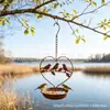 Bestseller transfronterizo: Escultura de hierro con forma de corazón colgante oxidado con tres comederos para pájaros, accesorio decorativo colgante para jardín y patio