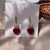 Pendientes de plata 925 con forma de estrella de Internet, con lazo de terciopelo rojo, para novia, con perlas, para mujer.