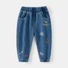 Novedad Otoño Jeans Cómodos Bordados Estampados para Niños Cinturón Elástico Bolsillo Pantalones Casuales de Vestir para Niños