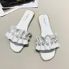 Sandalias de encaje estilo hada con hoja de loto para mujer, verano 2023, nuevas, versátiles, suaves, perla, planas, para vestido, chanclas