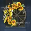 Corona de Rueda con Lazos de Girasol Transfronteriza Decoración Colgante Flor Artificial Rueda de Madera Decoración para Colgar en Puerta Decoración de Pared