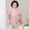 Conjunto de dos piezas de cárdigan de punto estampado de primavera y otoño para madre de mediana edad, top ligero, abrigo de otoño elegante para mujeres de mediana edad y mayores