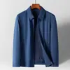 Chaqueta de primavera y otoño para hombre estilo business casual, abrigo ejecutivo para padre de mediana edad, color liso, cuello de solapa, chaqueta con cremallera