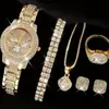 Traje de Reloj de Diamante Cornucopia para Mujer Explosiones 5 Piezas Accesorios de Pulsera Moda Cuarzo Traje de Reloj para Mujer Europeo y Americano