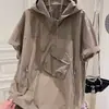 Cor sólida zíper com capuz camiseta de manga curta masculina verão moda moda workwear bolso design sentido meia manga camiseta solta