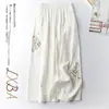 Algodão e linho Calças casuais Calças femininas Primavera e verão Fino Vintage Estilo étnico Bordado Calças de perna larga All-match Emagrecimento Calças na altura do tornozelo Mulheres na moda