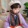 Cachecol de Lã Infantil Outono e Inverno Xadrez Diamante Longo Tricotado Floral Cor Contrastante Quente para Meninos e Meninas