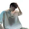 Camiseta Masculina Branca de Manga Curta Pesada Plus Size Algodão Meia-manga Verão Pura Simples Solta Vestir Moda Estilo Americano Pequena com Gola