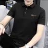 Fabricante original 2024 nova camiseta polo gola lapela manga curta masculina verão estampa de letras seda gelada fresca meia manga
