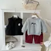 Conjunto de 3 Peças Dianxi para Bebê Inverno Desenho Animado Moletom com Capuz Colete Acolchoado Reversível Calça de Perna Larga Espessa com Forro de Lã