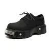 Nuevos Zapatos Derby de Metal Serie Industria Pesada con Suela Gruesa Zapatos Retro de Moda para Hombre Sentido de Alta Gama Aumentado Zapatos de Cuero Oscuro