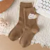 Meias de Lã Quentes para Outono e Inverno, Meias de Meia-Perna Femininas Fofas com Pompons de Pelo Estéreo, Meias Grossas Femininas Estilo Preppy