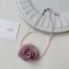 Collar con Flor de Rosa de Organza y Perlas, Aretes Frescos Elegantes Exquisitos, Cadena de Clavícula de Gama Alta