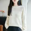Suéter de Tricô Gola Redonda 100% Algodão Novo Outono/Inverno 2026 Manga Longa Feminino Cor Sólida Vazado Solto Camisa Base Top