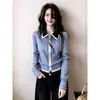 Moda Tendência Casual Confortável Solto Emagrecedor Estilo para o Dia a Dia Camisa Listrada Azul Feminina 2026 Cardigã de Início de Primavera