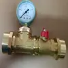 Dispositivo de prueba de extremo de tubería de agua de 4 puntos tipo split amarillo DN15 con válvula de bola, manómetro y roscas internas/externas