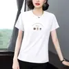 Camiseta de Manga Corta para Mujer de Mediana Edad, Cuello Redondo a la Moda, Tallas Grandes, Nuevo Estilo de Verano, Corte Holgado, Top Adelgazante, Camiseta de Manga Media