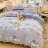 Juego de Cuatro Piezas de Terciopelo de Leche Engrosado 2026 con Estampado Floral Fresco Juego de Ropa de Cama de Vellón de Coral, Funda de Edredón Individual/Doble, Popular en Transmisiones en Vivo