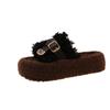 Pantuflas Peludas de Suela Gruesa para Uso Exterior de Mujer 2025 Otoño Nueva Moda Hebilla de Cinturón Pantuflas Perezosas Casuales Rizadas Venta al por Mayor