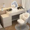 225 Tocador de Nuevo Estilo Color Crema, Gabinete de Almacenamiento Moderno Minimalista, Mesita de Noche, Gabinete Retráctil Integrado.