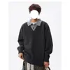 Suéter de Punto Grueso Estilo Old Money Falso Dos Piezas Bloque de Color Cuello Polo para Hombre Primavera y Otoño Ajuste Holgado Ropa para Pareja Sudadera