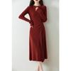 Vestido de Lã Colorido Puro para Outono e Inverno, Afina a Cintura, Feminino, Comprimento Médio, Solto, Comprimento do Joelho, Vestido Suéter, Saia de Lã Tricotada