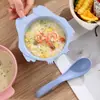 Tazón de Bocadillos de Paja de Trigo Japonés para Niños Vajilla para Bebés Tazón para Comer Anticaída Dibujo Animado Lindo Búho Tazón con Cuchara