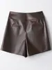 Pantalones cortos de cuero para chicas calientes, pantalones cortos casuales de color liso para usar como prenda exterior, nuevos pantalones de pierna ancha adelgazantes de cintura alta para otoño 2026, versátiles talla grande