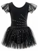 Vestido de Ballet para Niñas, Vestido de Danza con Estrellas Bordadas y Mangas Cortas, Mangas de Malla con Volantes, Vestido de Práctica, Vestido Tutú de Presentación