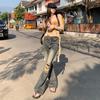 Calça Jeans Feminina Estilo Coreano 2026 Primavera Transfronteiriça Fresca e Estilosa, Rasgada com Franjas, Solta e Flare, Comprimento Estendido e Versátil