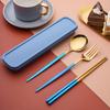 Set de vajilla conveniente de acero inoxidable estilo coreano, herramientas portátiles para acampar al aire libre, viaje, palillos portugueses, cuchara, tenedor, juego de tres piezas