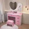Tocador minimalista moderno para dormitorio, tocador pequeño con espejo para apartamentos de alquiler, escritorio de maquillaje de princesa