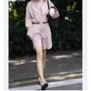 Conjunto Rosa de Fábrica al por Mayor en Stock, Conjunto de Dos Piezas de Algodón y Lino de Alta Calidad con Top y Shorts